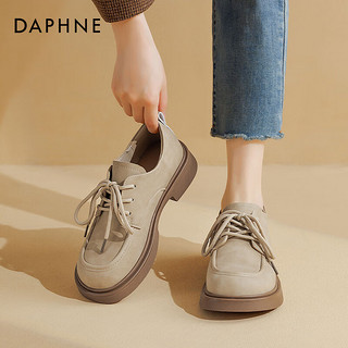 达芙妮（DAPHNE）复古乐福鞋女2024春季厚底增高英伦风百搭通勤小皮鞋简约单鞋 杏色 38