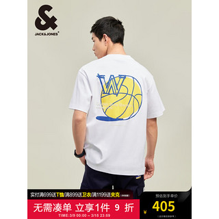 杰克·琼斯（JACK&JONES）NBA联名勇士队图案刺绣简约纯棉宽松短袖T恤男款224201017 A06本白色 常规 170/92A/S