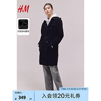 H&M女装外套2024春季时尚气质双排扣风衣1037529 黑色 170/100A