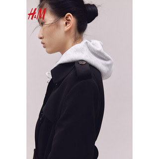 H&M女装外套2024春季时尚气质双排扣风衣1037529 黑色 170/100A