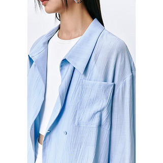 太平鸟气质雪纺长袖衬衫2024夏法式高级感翻领衬衣蓝色上衣 蓝色(第一批) M