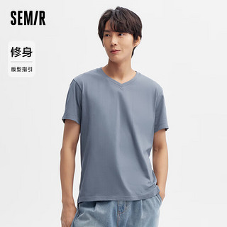 森马（Semir）短袖T恤男2024夏纯色修身V领上衣净色百搭休闲装109324100139 XS 灰色调00322