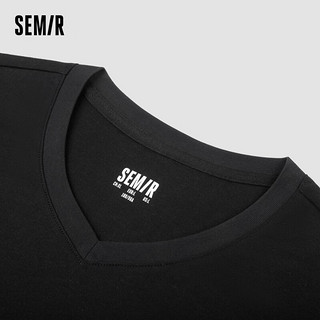 森马（Semir）短袖T恤男2024夏纯色修身V领上衣净色百搭休闲装纯棉109324100139 XXL 黑色调00399