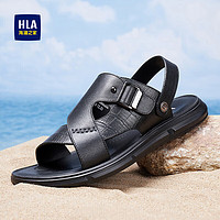 海澜之家HLA凉鞋男休闲套脚凉鞋外穿牛皮透气沙滩鞋HAALXM2AB80025 黑色43