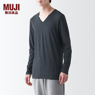 无印良品（MUJI）男式 棉冬季 V领 长袖T恤 打底衫 深灰色 XS