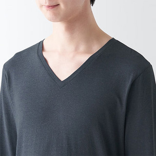 无印良品（MUJI）男式 棉冬季 V领 长袖T恤 打底衫 深灰色 XS