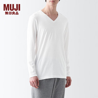 无印良品（MUJI）男式 棉冬季 V领 长袖T恤 打底衫 白色 XS