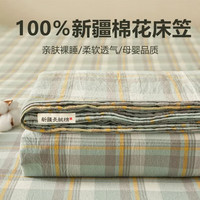 雅鹿全棉床笠罩床罩1.8x2米新疆棉100纯棉加厚单人席梦思床垫保护套罩 简兮绿【100%纯棉 适合裸睡】 180*200cm【床笠单件】