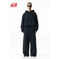 H&M【H2合作系列】男女同款卫衣2024春水洗重磅连帽衫1226192 黑色 175/108A L