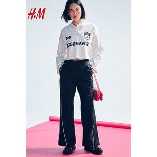 H&M女装2024春季短款上衣气质时尚休闲复古有领卫衣1227071 白色/Resonance 165/96A