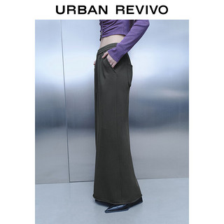 URBAN REVIVO UR2024春季女装简约松紧腰抽绳开叉长款A型半裙UWV540013 中灰 XS