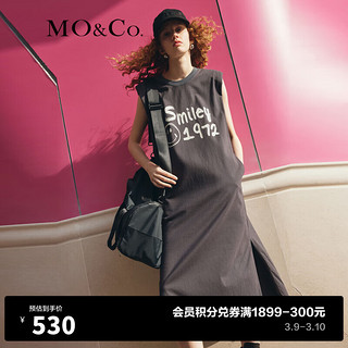 MO&Co. 摩安珂 2023夏季新品SMILEY联名系列垫肩无袖印花连衣裙MBC2DRST16 钢灰色 XS/155