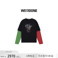WE11DONE中性男女同款24早春新品黑色条纹层叠图案印花长袖T恤