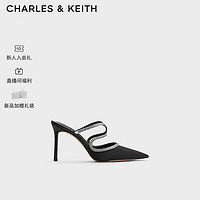 CHARLES&KEITH24春链条尖头细高跟包头凉穆勒拖CK1-60280428 BLACK TEXTURED黑色纹理 34