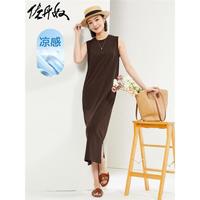 GIORDANO 佐丹奴 裙子女装凉感针织开叉圆领背心连衣裙05464462 88法咖 M