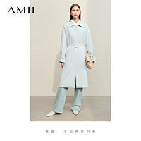 AMII2024春通勤风翻领单排扣配腰带风衣女布标装饰落肩袖上衣 净水色 155/80A/S