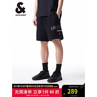 杰克·琼斯（JACK&JONES）夏季松紧腰头肌理感字母胶印略宽松休闲短裤男装22429F032 E40黑色 165/72A/XSR