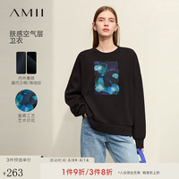 AMII2024春新款圆领抽象幻影印花肤感空气层卫衣女宽松落肩袖12441038