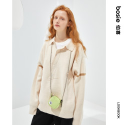 bosieoriginal2021冬季新款撞色不规则polo毛衫设计感翻领上装潮