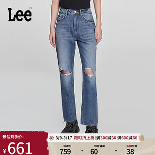 Lee24春季新品422标准高腰直脚中浅蓝女牛仔裤潮LWB100422101-442 中浅蓝（裤长27） 27