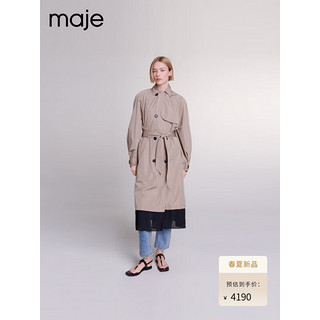Maje2024早春女装时尚气质系带美拉德长款风衣外套MFPOU01194 灰褐色 T40