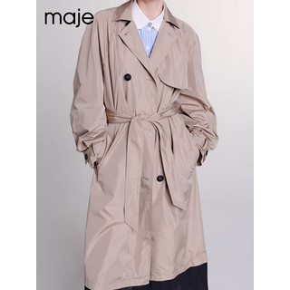 Maje2024早春女装时尚气质系带美拉德长款风衣外套MFPOU01194 灰褐色 T40