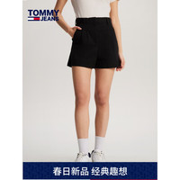 TOMMY JEANS 24春季女装潮流经典刺绣褶裥高腰休闲短裤DW0DW17775 黑色BDS 27