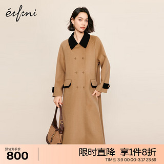 eifini 伊芙丽 千金风高级感拼色翻领撞色羊毛双面呢大衣女2023冬装 驼色 160/84A/M