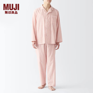 無印良品 MUJI（無印良品 ）男式 无侧缝 双层纱织 睡衣 男士家居服春季 FB0YDC4S 浅橙色条纹 L(上装175/100A下装175/88A)