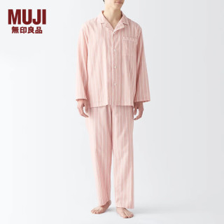 無印良品 MUJI（無印良品 ）男式 无侧缝 双层纱织 睡衣 男士家居服春季 FB0YDC4S 浅橙色条纹 L(上装175/100A下装175/88A)