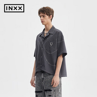 英克斯（inxx）APYD 时尚潮牌夏休闲短袖衬衣男女同款APE2040602 黑色 S