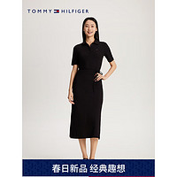 TOMMY HILFIGER【侧边开叉】24春夏女装通勤系带收腰POLO连衣裙42030 黑色BDS S