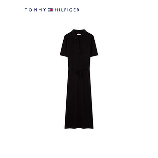 TOMMY HILFIGER【侧边开叉】24春夏女装通勤系带收腰POLO连衣裙42030 黑色BDS S