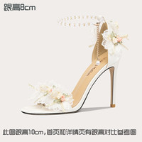 Lily Wei【伊丽莎白】夏季绝美一字带凉鞋森系仙女风高跟鞋女 白色【跟高8cm】 41【7天左右发出】