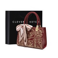 CLEVER & KETCH包包女包2023手提包女刺绣包结婚包包新娘包 红色