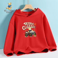 Classic Teddy精典泰迪童装儿童卫衣男女童连帽上衣中大童春装 小车大红 140