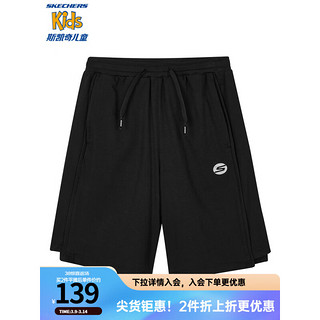 Skechers斯凯奇男女童针织短裤休闲舒适夏季儿童运动五分裤P224K043 碳黑/0018 140cm