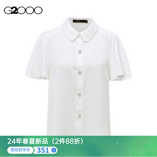 G2000【可机洗】G2000女装SS24商场柔软丝滑面料波浪袖型短袖衬衫 轻薄丝滑-雪白带领衬衫23寸 38