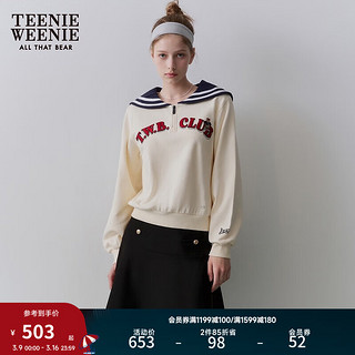Teenie Weenie小熊女装2024春季学院风海军翻领半拉链套头卫衣 乳白色 175/XL