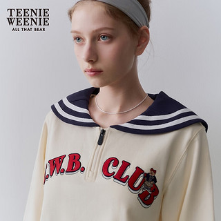 Teenie Weenie小熊女装2024春季学院风海军翻领半拉链套头卫衣 乳白色 175/XL