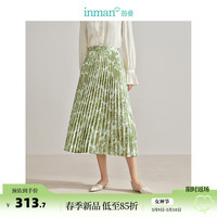 茵曼(INMAN)薄荷曼波法式晕染印花清新百褶半身裙2024春女装优雅显瘦A字 绿色 M