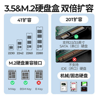 奥睿科（ORICO）Type-c扩展坞M.2/3.5英寸硬盘盒NVMe/NGFF双协议USB3.2高速HDMI网口转接器桌面拓展坞D35M2