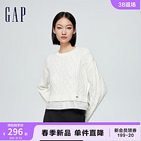 Gap女装2024春季简约百搭绞花肌理开叉圆领毛衣针织衫417152 白色 175/92A(XL) 亚洲尺码