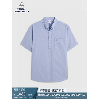 布克兄弟（BrooksBrothers）男士24早春扣结领棉质短袖休闲衬衫 4000-淡蓝色 XXL