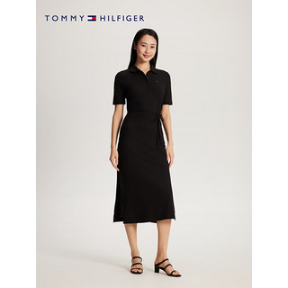 TOMMY HILFIGER【侧边开叉】24春夏女装通勤系带收腰POLO连衣裙42030 黑色BDS L