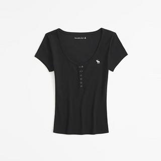 ABERCROMBIE & FITCH女装 24春夏圆领T恤上衣小麋鹿亨利式短袖 358101-1 黑色 XS (160/84A)