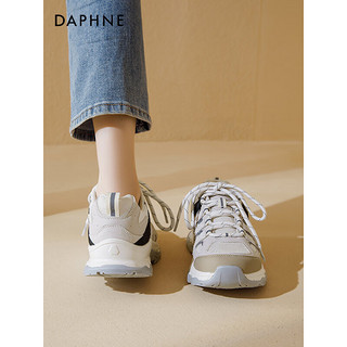 达芙妮（DAPHNE）厚底增高登山鞋女冬季百搭舒适跑步鞋休闲运动老爹鞋女 米黑色 37