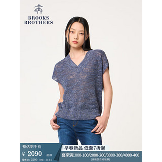 布克兄弟（BrooksBrothers）女士24早春气质V领短袖亮丝针织衫 B465-亮蓝色 XL