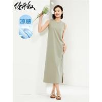 佐丹奴裙子女装黑科技凉感针织开叉圆领背心连衣裙05464462 45银鼠褐 L