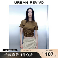 UR2024春季女装休闲简约百搭褶皱修身圆领短袖T恤UWV440099 熟褐色 L